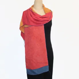 Judith Bird Scarf, SilkSingles, Gold/Coral/Blue