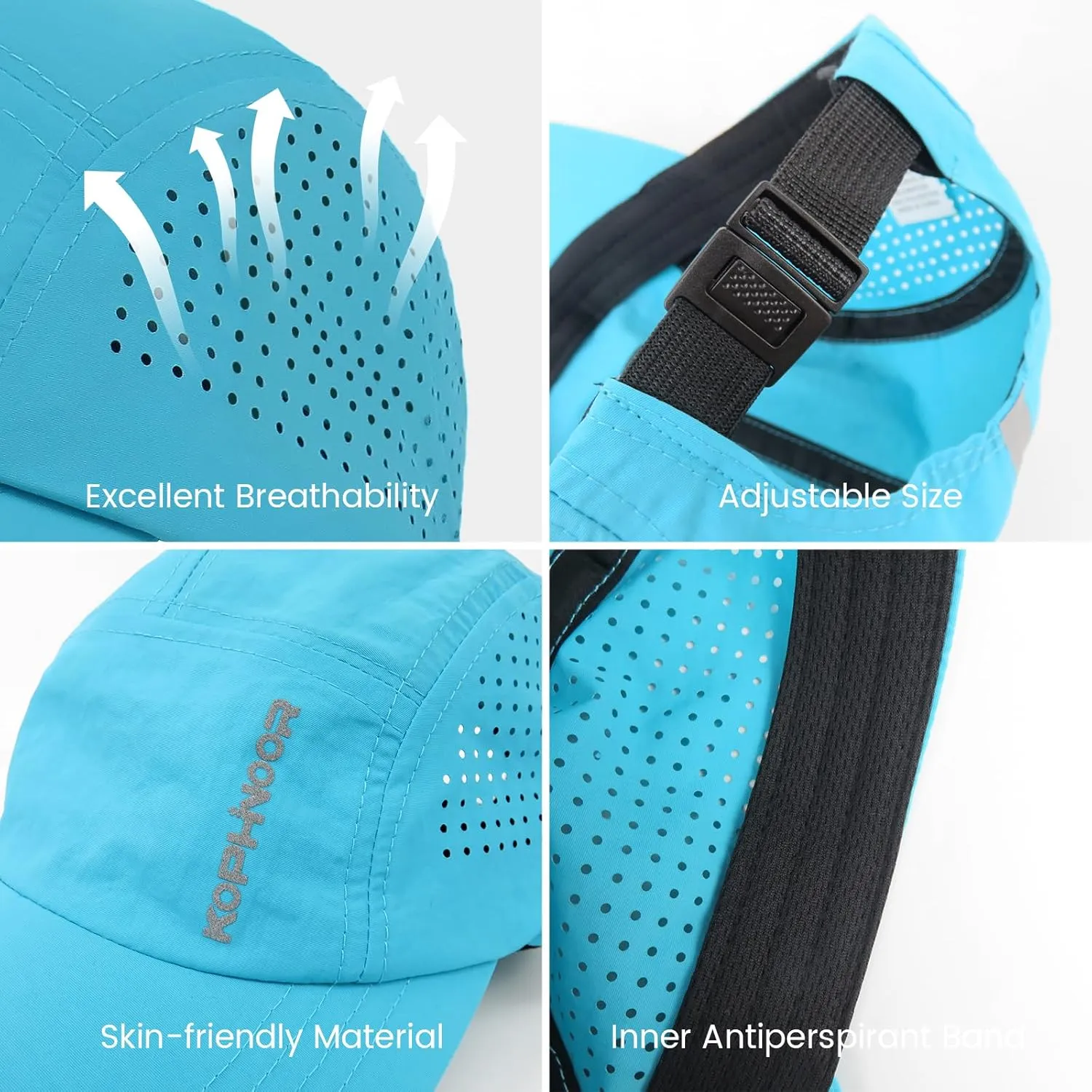 KOPHINOOR Baseball Cap Cooling Hat, Reflective Golf Running Hat for Men Women, Foldable Performance Hat for Outdoors