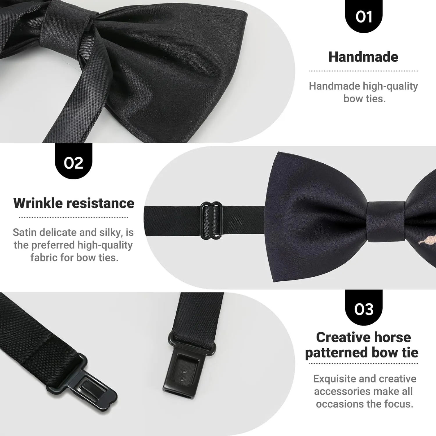 Men's Horse Race Bow Tie Satin Silk Pre-tied Solid Horse Racing Bow Ties for Men with Gift Box