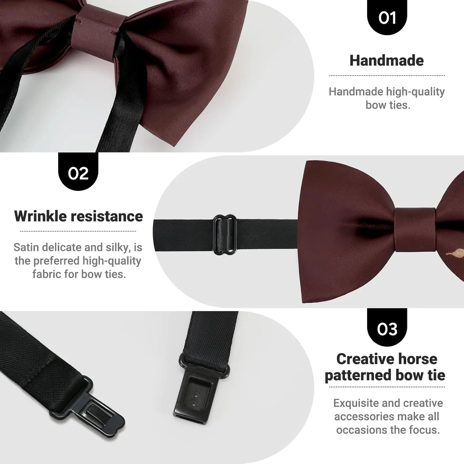 Men's Horse Race Bow Tie Satin Silk Pre-tied Solid Horse Racing Bow Ties for Men with Gift Box