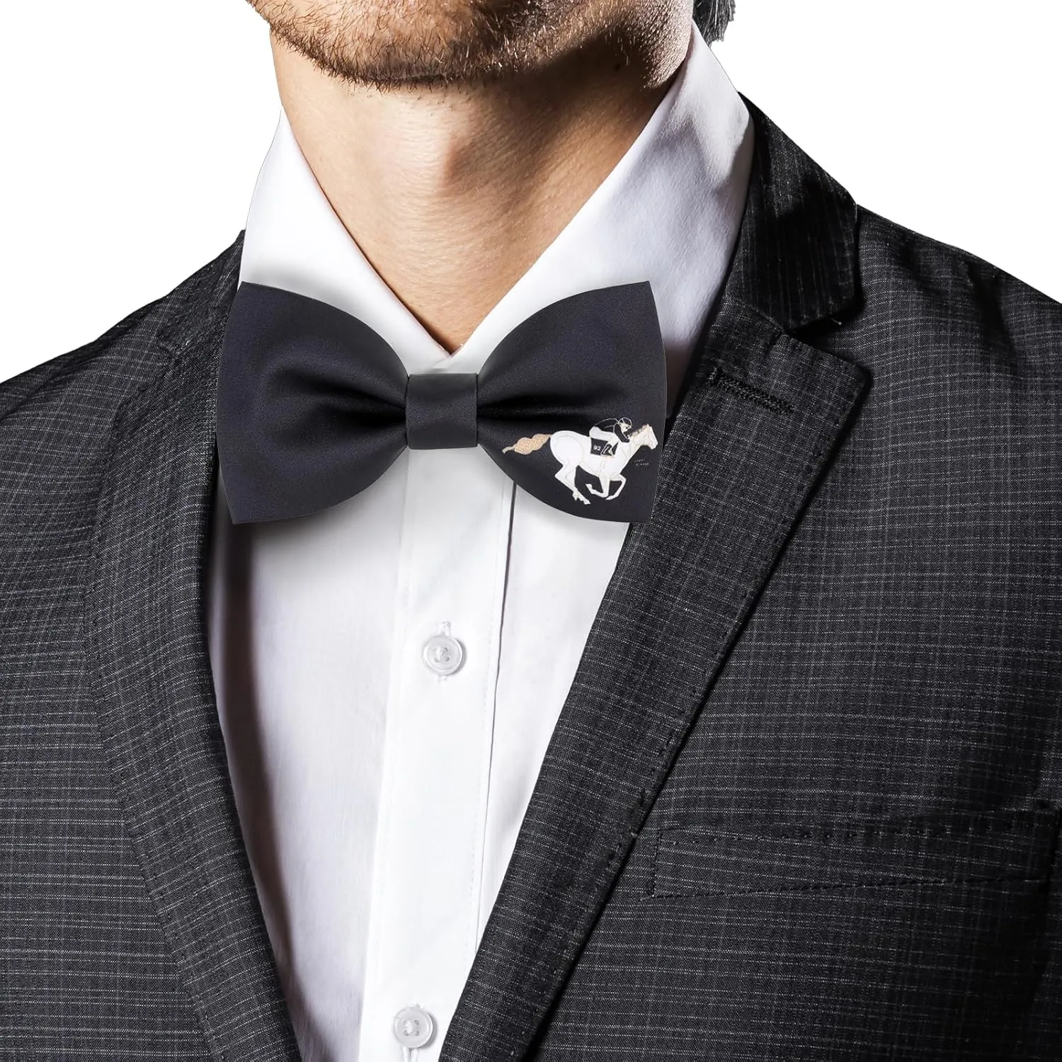Men's Horse Race Bow Tie Satin Silk Pre-tied Solid Horse Racing Bow Ties for Men with Gift Box