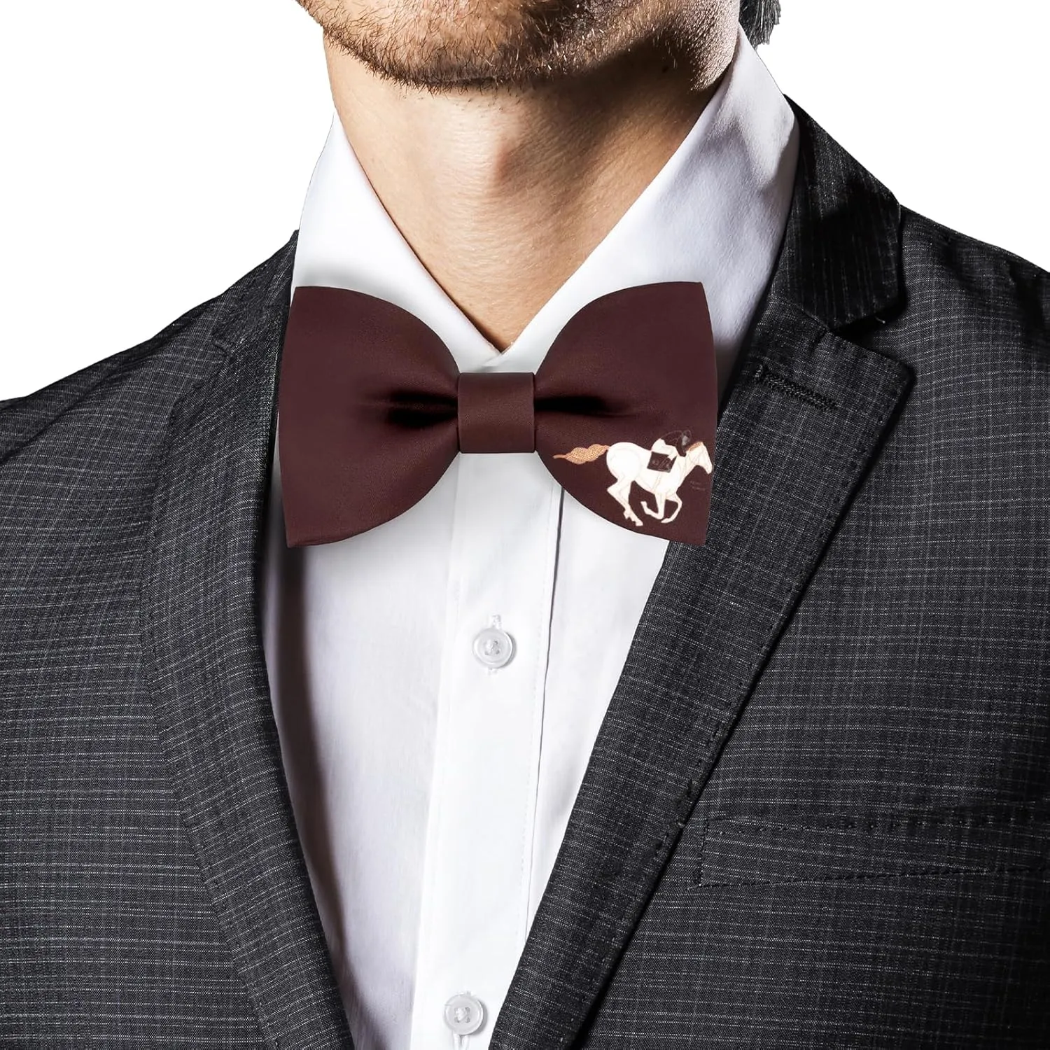 Men's Horse Race Bow Tie Satin Silk Pre-tied Solid Horse Racing Bow Ties for Men with Gift Box