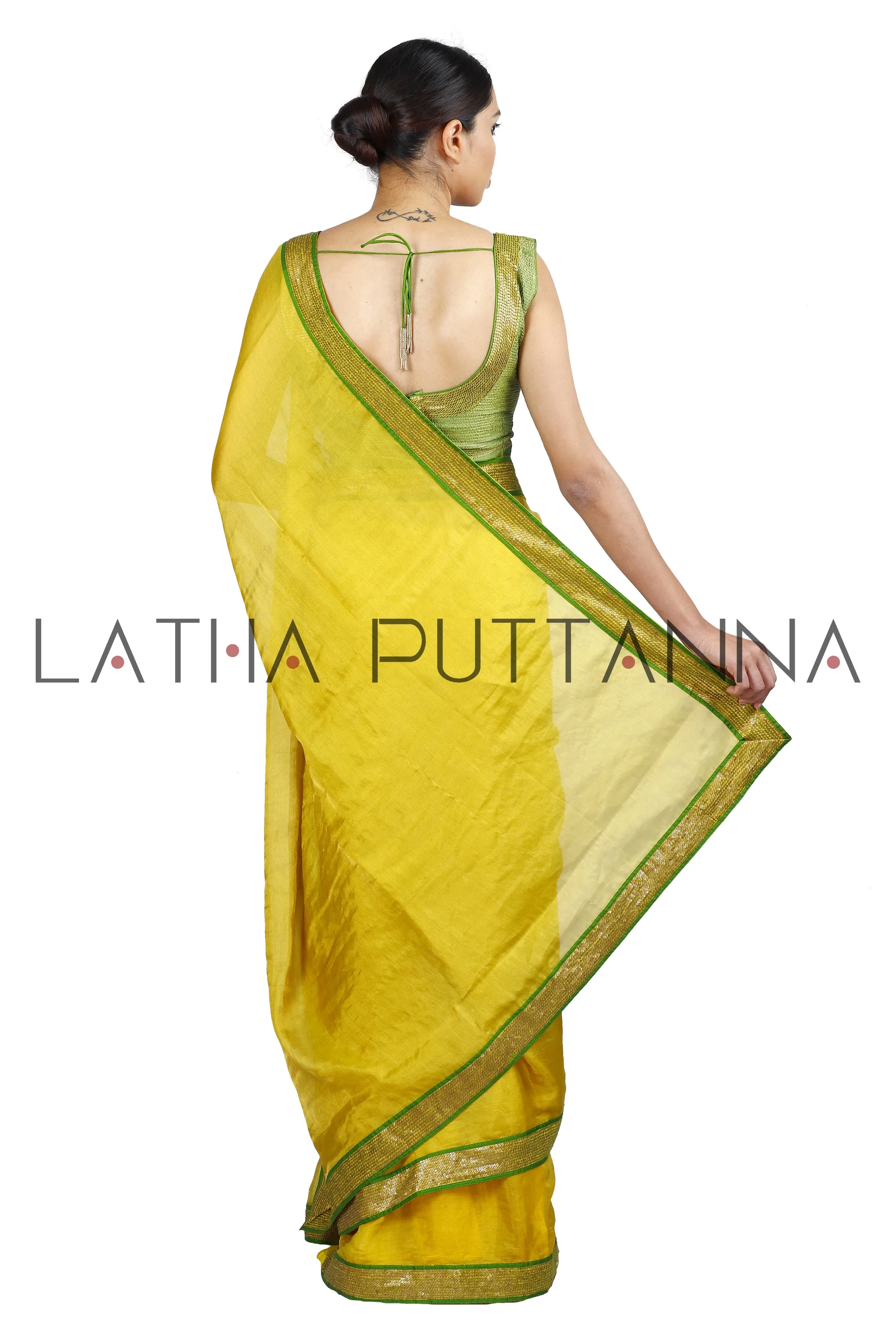 Neelambari - Yellow Tissue Saree with Chartreuse Border