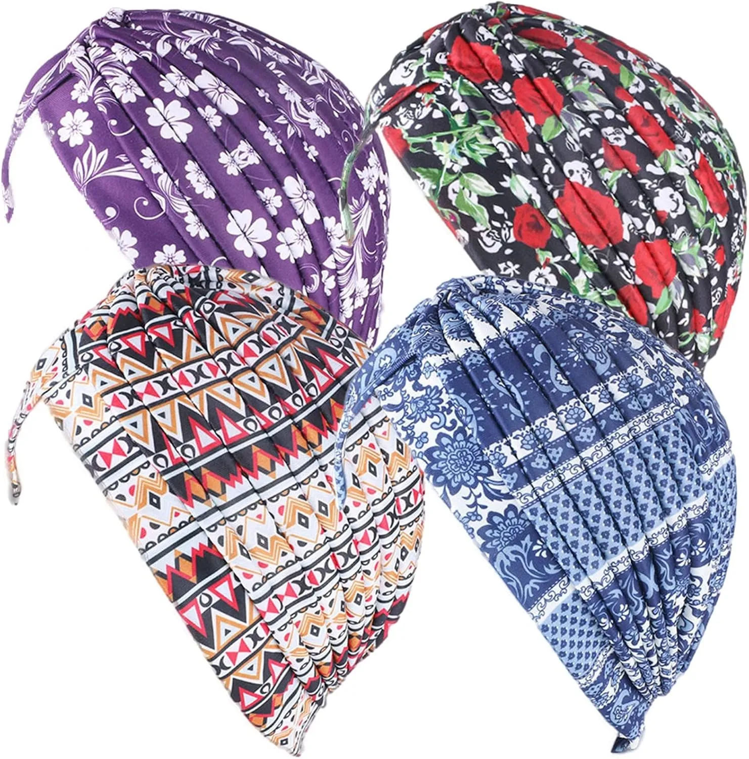 Qhome Women's Rasta Turban Indian Style Head Wrap Cap Hat Hair Cover Headband Various Print Design