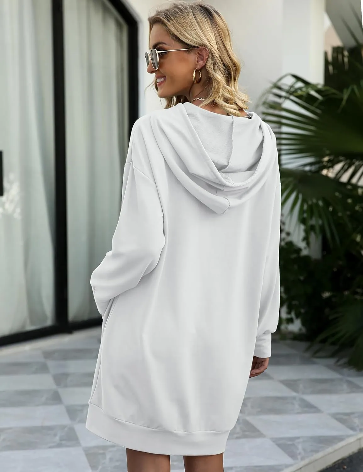 Quenteen Women Hoodies Dress Hooded Sweatshirts Dress Casual Long Sleeve Tunic Dress Oversized Sweatshirts with Pocket