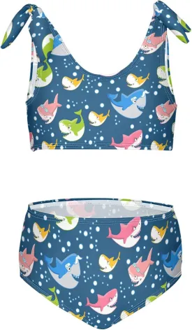 Raccoon and Paw Print Pattern Girls Bikini Sets 2 Piece Swimsuits Bathing Suit Swimwear