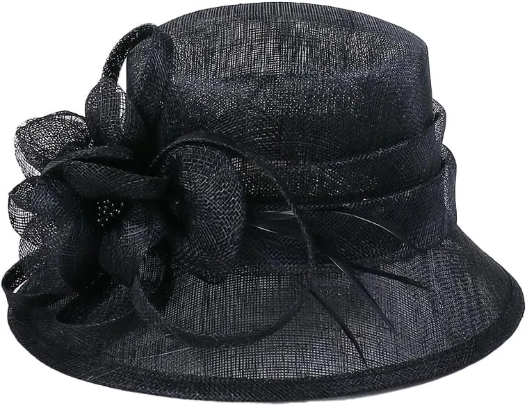 Retro Sinamay Veil Flower Bride Wedding Fascinator Hat Feather Bowler Hat Hair Accessory Banquet Cocktail Party