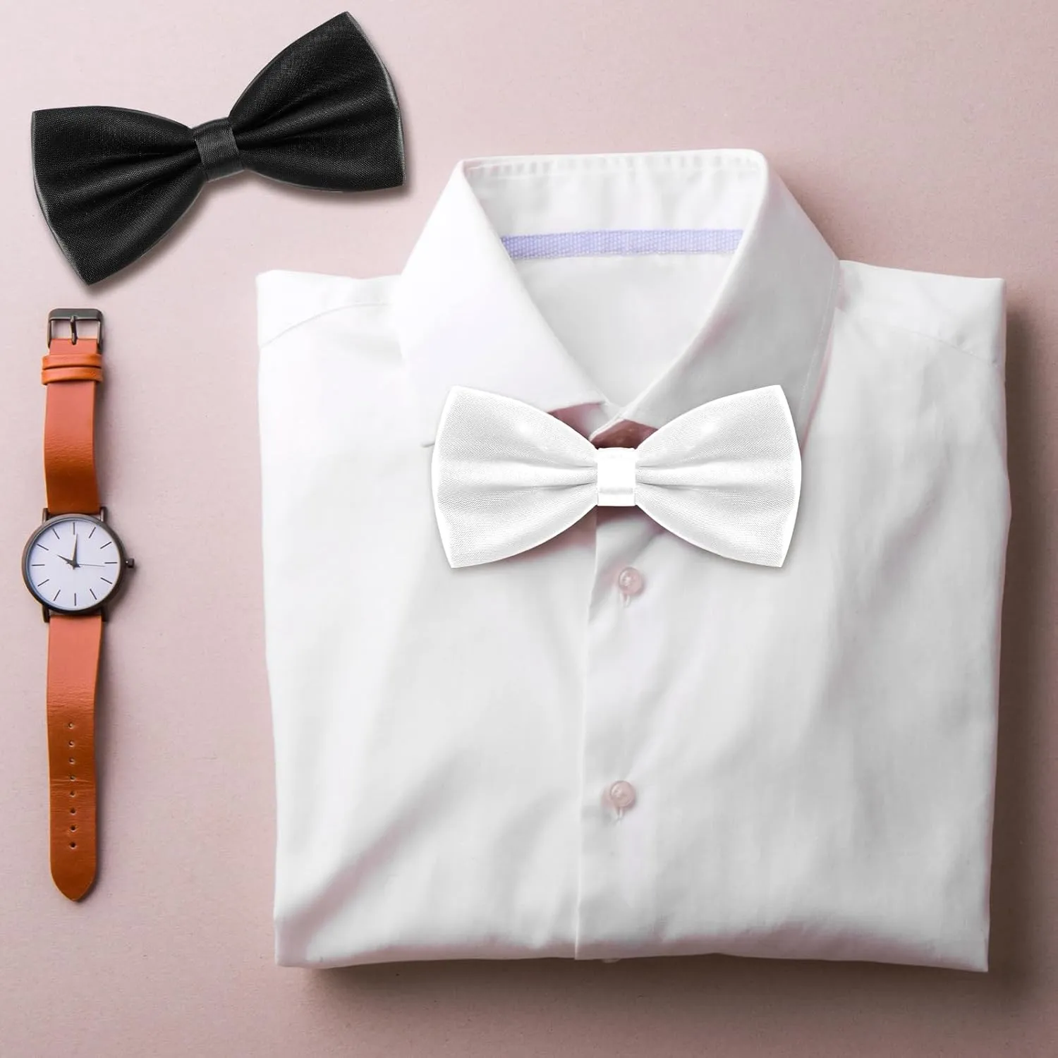 SATINIOR 2 Packs Men's Women Bow Ties Solid Color Pre-tied Bow Tie Satin Formal Tuxedo Bowtie Adjustable Neck Bowtie