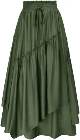 Scarlet Darkness Women Renaissance Layered Long Skirt Elastic High Waist Tiered Skirt with Pockets