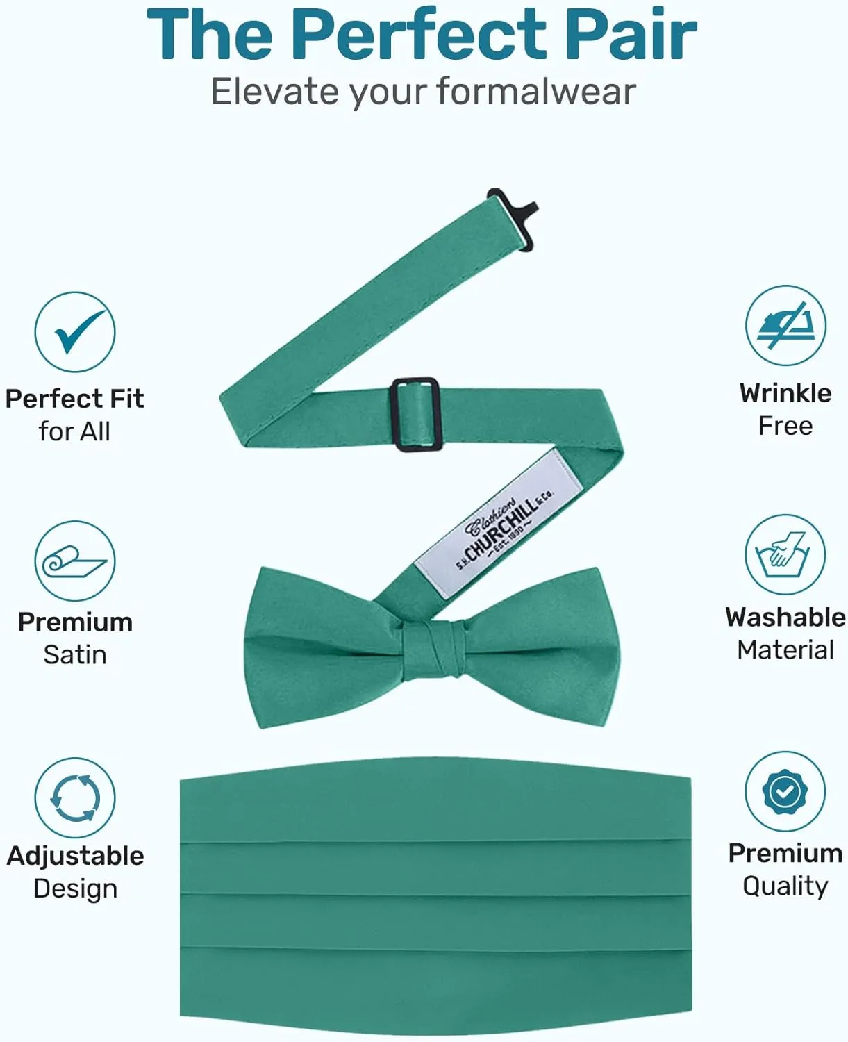 S.H. Churchill & Co. Men's Formal Satin Bowtie and Cummerbund Set