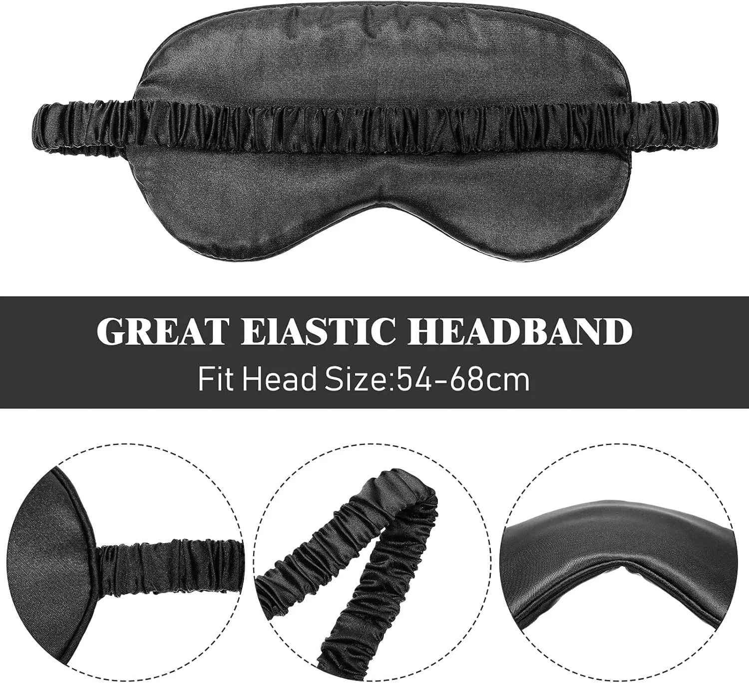 Silk Satin Sleeping Mask Eye Mask Set Include 2 Blindfold Eyeshade Elastic Strap Double Layer Silk Filling Eye Cover 2 Ear Plugs 2 Storage Bags for Women and Men Sleep Travel Nap (Black, Gray)