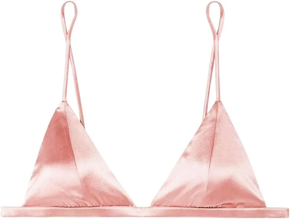 SilRiver Women's Silk Satin Triangle Bralette Soft Cup Wireless Bra Smooth and Comfortable Wire Free Bra Top