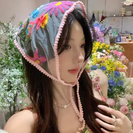 TAVIMART  -  Chinese Style Lace Embroidered Triangular Hair Scarf for Women Summer Seaside Beach Sun Protection Versatile Photo Silk Scarves