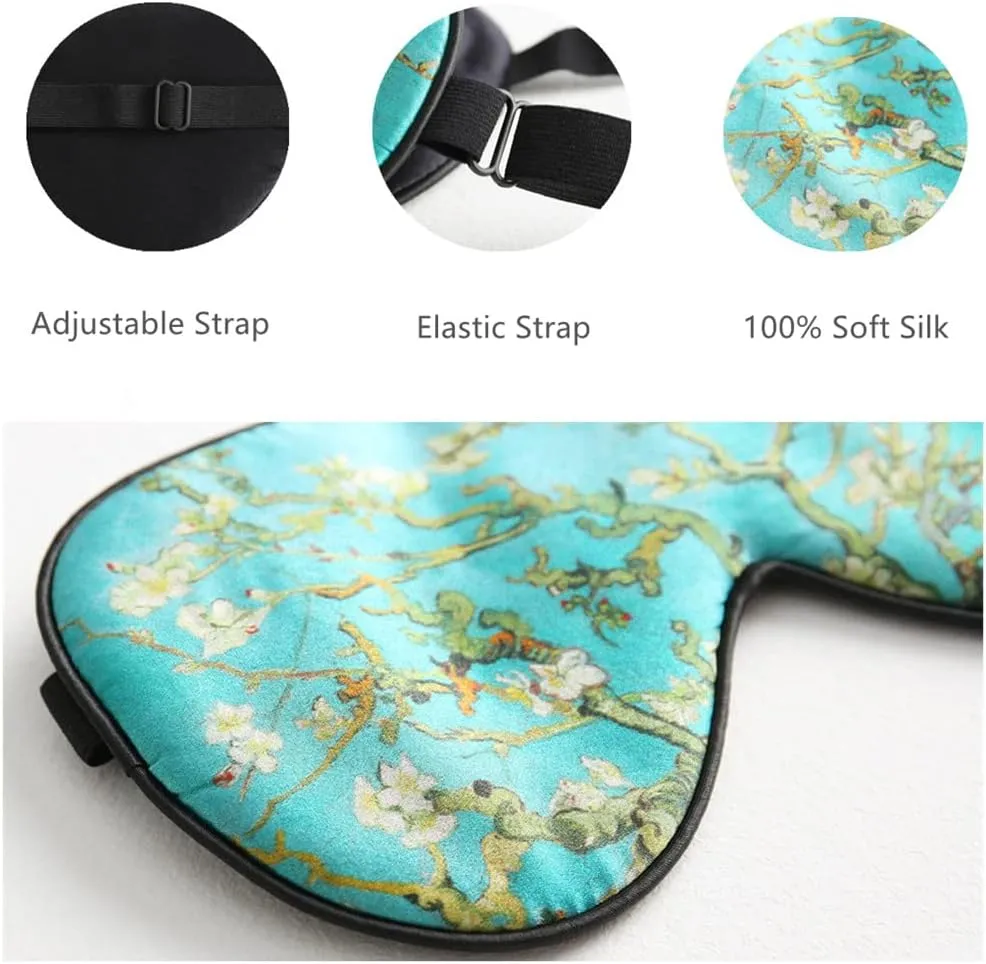 Tim & Tina Silk Sleep Mask for Women Men Comfortable Blindfold Eye Mask with Adjustable Strap for Travel Yoga Nap Shift Work (Green Flower)