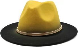 Two-Tone Fedora Hat, Purple Crown with Black Brim, Gold Metal Band Accent