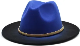 Two-Tone Fedora Hat, Purple Crown with Black Brim, Gold Metal Band Accent