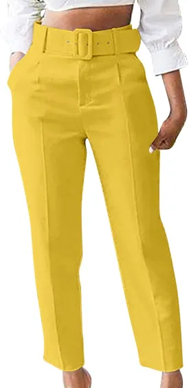 Uillui Dress Suit Pants for Women Business Casual Straight Leg Trouser Dressy High Waist Office Work Pant Slacks with Belted