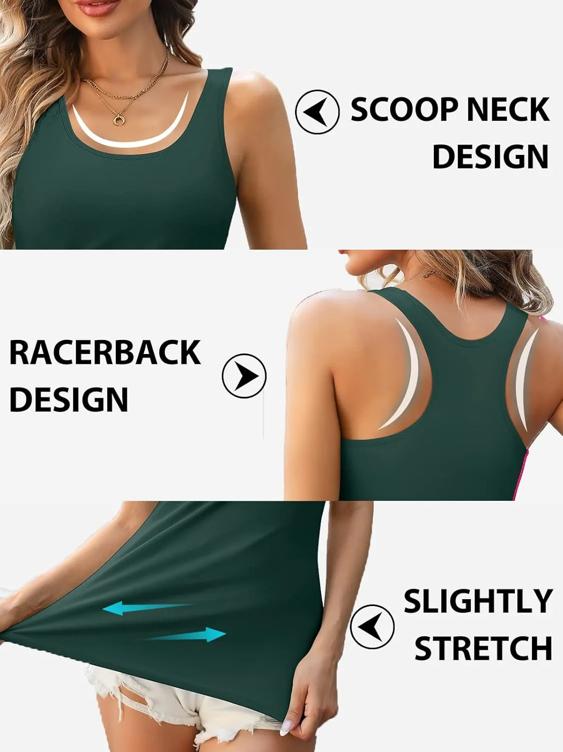 V FOR CITY Womens Shelf Bra Tank Tops Racerback Workout Camis Yoga Shirt Cotton Undershirt 2 Pack