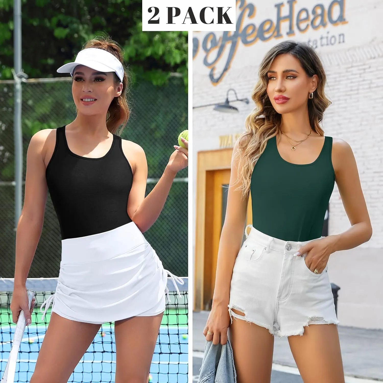 V FOR CITY Womens Shelf Bra Tank Tops Racerback Workout Camis Yoga Shirt Cotton Undershirt 2 Pack