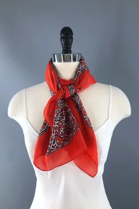 Vintage Silk Scarf Red and Black Pinwheels