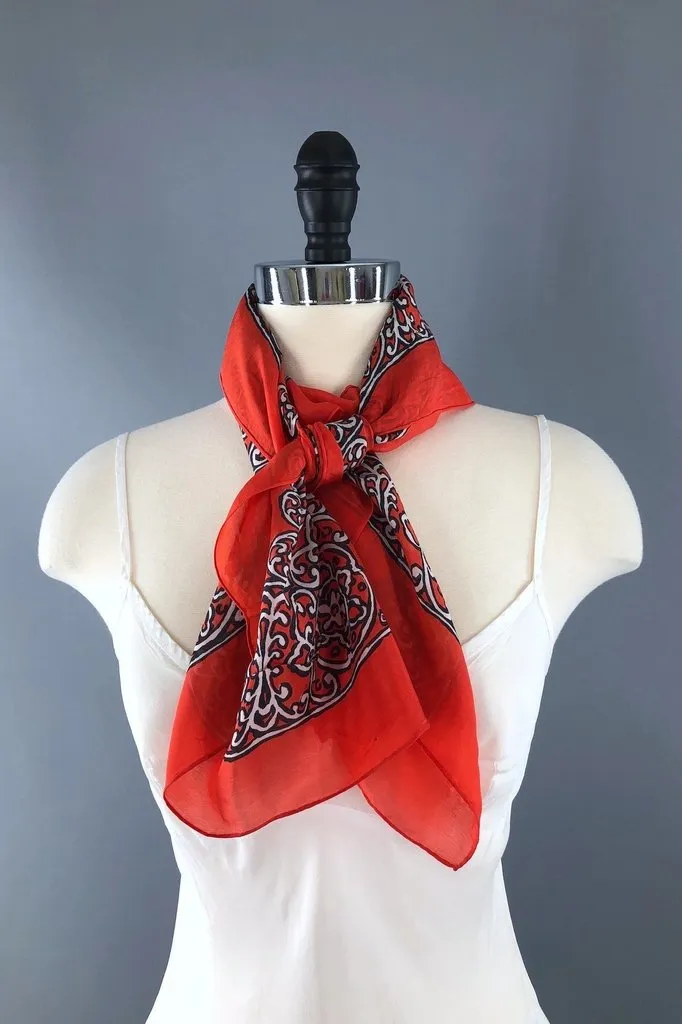 Vintage Silk Scarf Red and Black Pinwheels