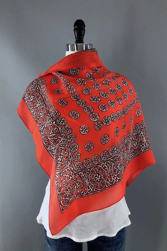 Vintage Silk Scarf Red and Black Pinwheels
