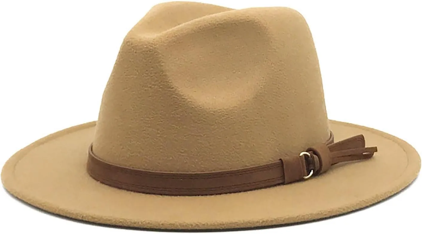 Windfall Men & Women Vintage Wide Brim Fedora Hat with Belt Buckle 1920 Womens Christmas Hat Cloche Hat