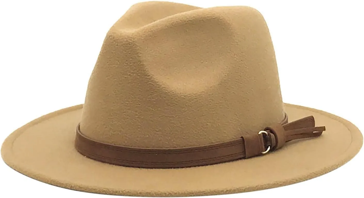 Windfall Men & Women Vintage Wide Brim Fedora Hat with Belt Buckle 1920 Womens Christmas Hat Cloche Hat