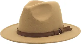 Windfall Men & Women Vintage Wide Brim Fedora Hat with Belt Buckle 1920 Womens Christmas Hat Cloche Hat