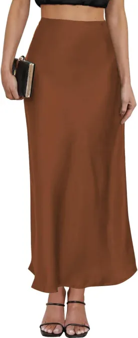 Women's Leopard Print Satin Maxi Skirt High Waisted Elastic Waistband Silk A-Line Casual Party 2025 Summer Long Skirts