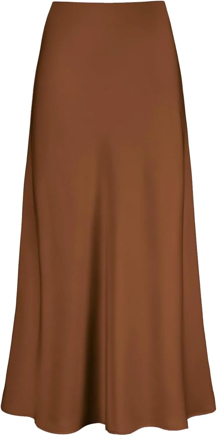 Women's Leopard Print Satin Maxi Skirt High Waisted Elastic Waistband Silk A-Line Casual Party 2025 Summer Long Skirts