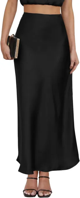 Women's Leopard Print Satin Maxi Skirt High Waisted Elastic Waistband Silk A-Line Casual Party 2025 Summer Long Skirts