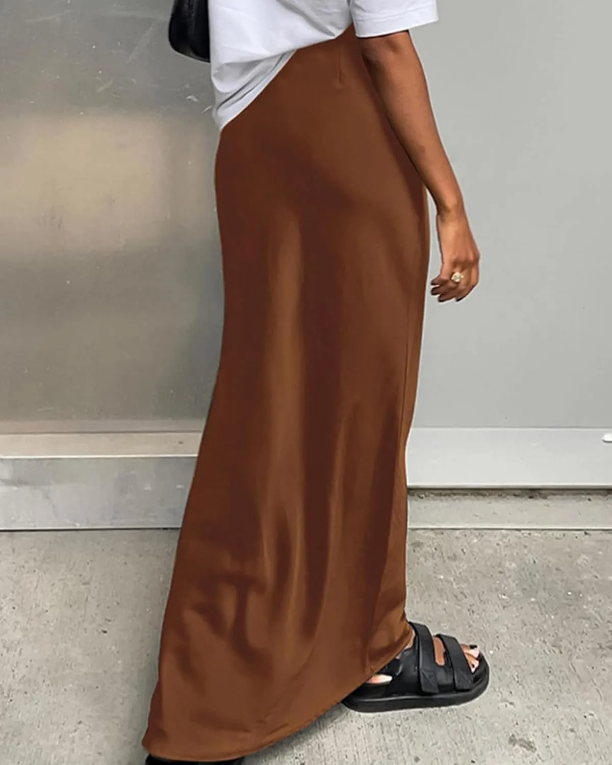 Women's Leopard Print Satin Maxi Skirt High Waisted Elastic Waistband Silk A-Line Casual Party 2025 Summer Long Skirts