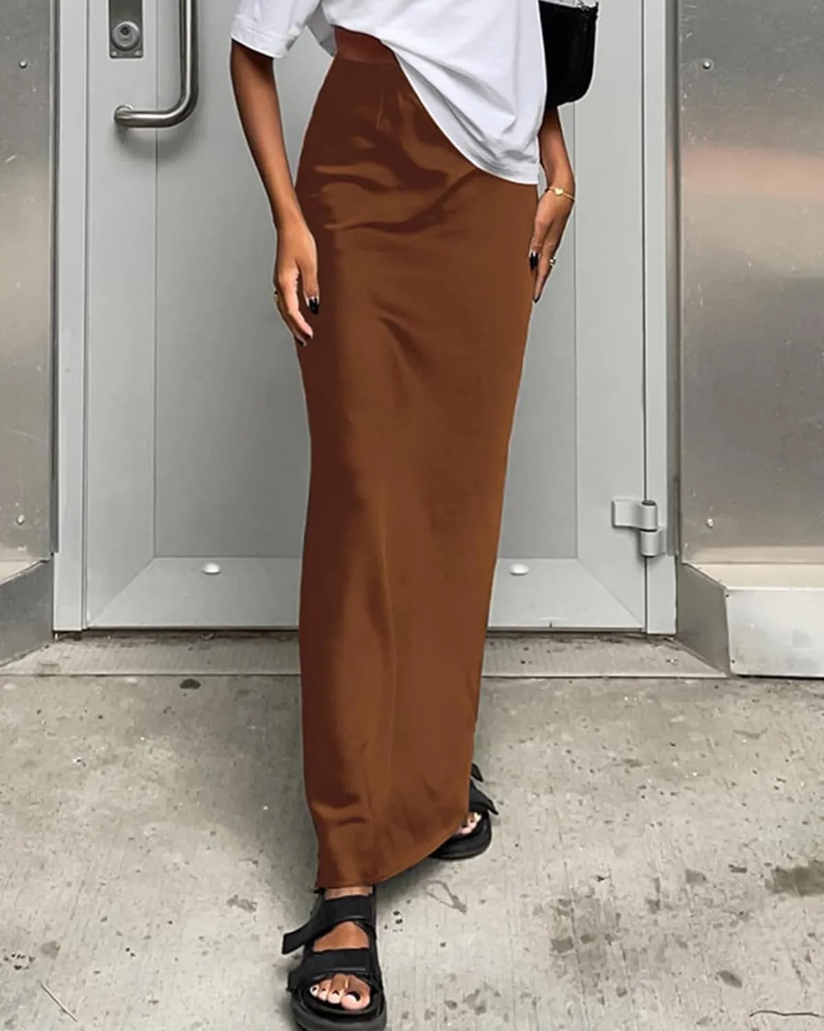 Women's Leopard Print Satin Maxi Skirt High Waisted Elastic Waistband Silk A-Line Casual Party 2025 Summer Long Skirts