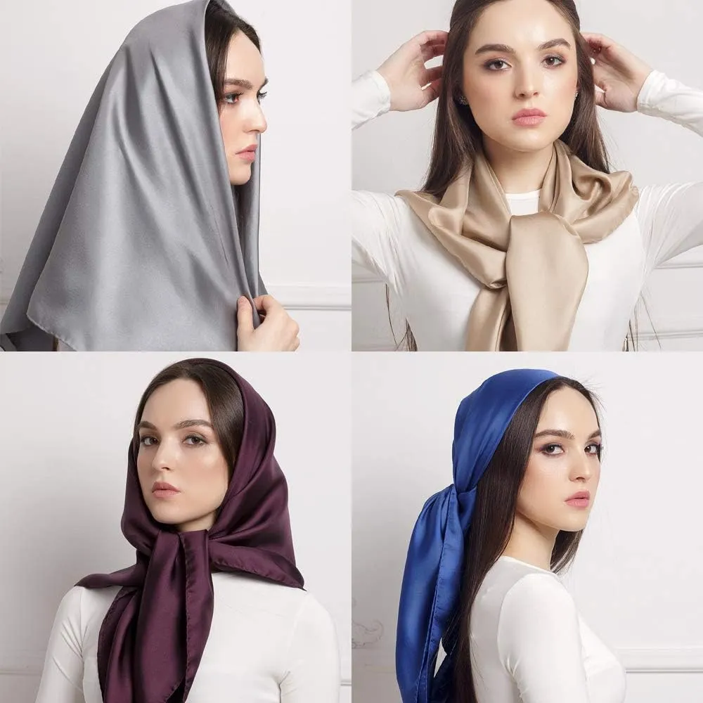 YOUR SMILE Silk Feeling Scarf Women's Fashion Pattern & Solid Color Large Square Satin Headscarf
